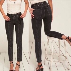 Reformation Seamed Jeans Women 26 Black High Rise Raw Hem Edgy Chic Street style